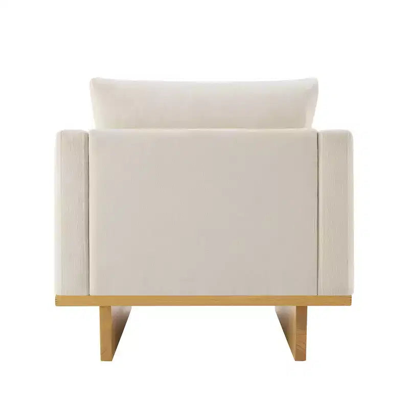 Fauteuil d'appoint minimaliste moderne avec cadre en bois massif ergonomique pour salon, coussins moelleux et design spacieux