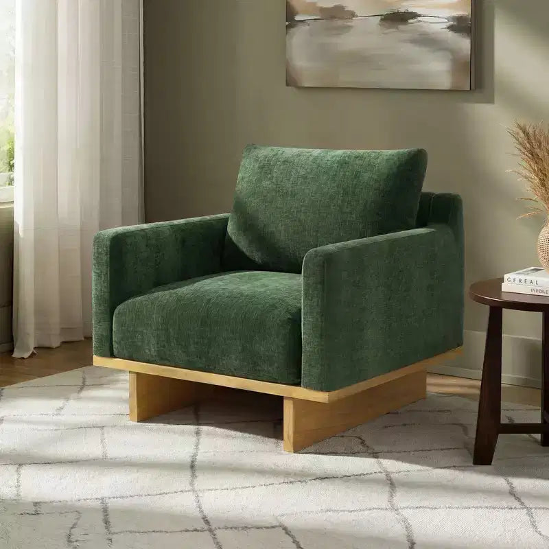 Fauteuil d'appoint minimaliste moderne avec cadre en bois massif ergonomique pour salon, coussins moelleux et design spacieux