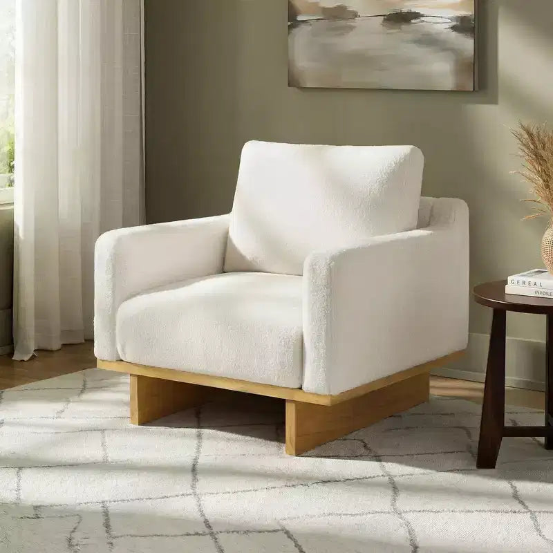 Fauteuil d'appoint minimaliste moderne avec cadre en bois massif ergonomique pour salon, coussins moelleux et design spacieux