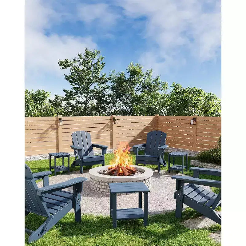 Chaise Adirondack pliante avec table d'appoint de patio à 2 niveaux de rangement, texturée en bois résistant pour les sièges de patio extérieur pour terrasse, jardin, pelouse, foyer.