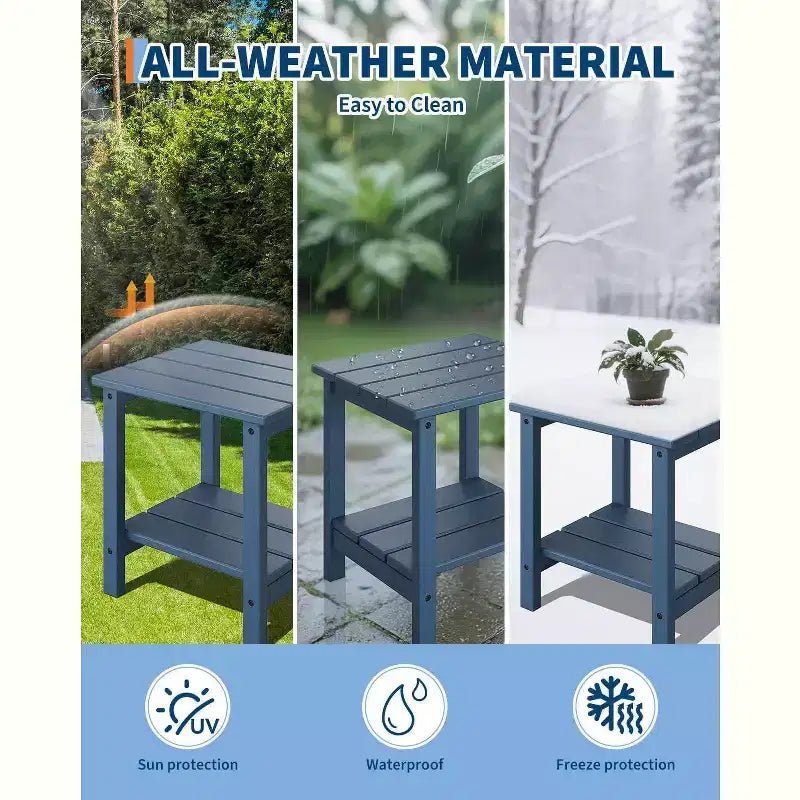 Chaise Adirondack pliante avec table d'appoint de patio à 2 niveaux de rangement, texturée en bois résistant pour les sièges de patio extérieur pour terrasse, jardin, pelouse, foyer.