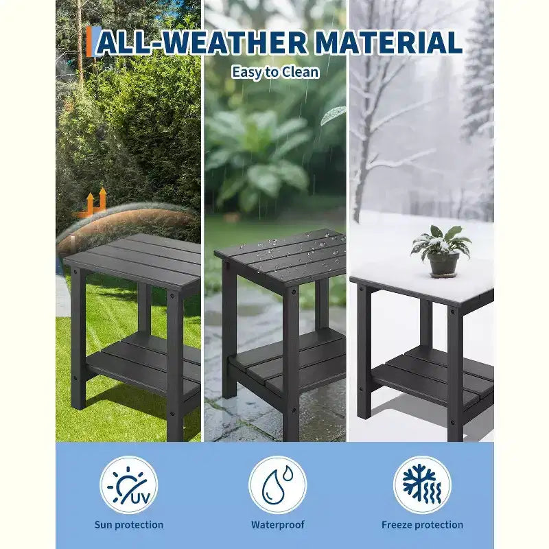 Chaise Adirondack pliante avec table d'appoint de patio à 2 niveaux de rangement, texturée en bois résistant pour les sièges de patio extérieur pour terrasse, jardin, pelouse, foyer.