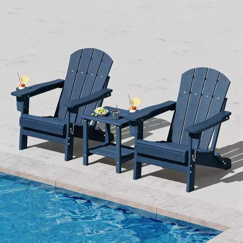 Chaise Adirondack pliante avec table d'appoint de patio à 2 niveaux de rangement, texturée en bois résistant pour les sièges de patio extérieur pour terrasse, jardin, pelouse, foyer.