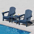Chaise Adirondack pliante avec table d'appoint de patio à 2 niveaux de rangement, texturée en bois résistant pour les sièges de patio extérieur pour terrasse, jardin, pelouse, foyer.