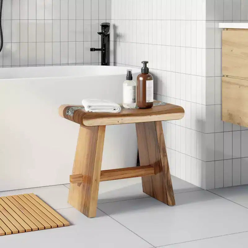Tabouret de douche en bois de suar massif naturel 50 x 30 x 44 cm