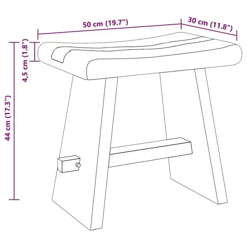 Tabouret de douche en bois de suar massif naturel 50 x 30 x 44 cm