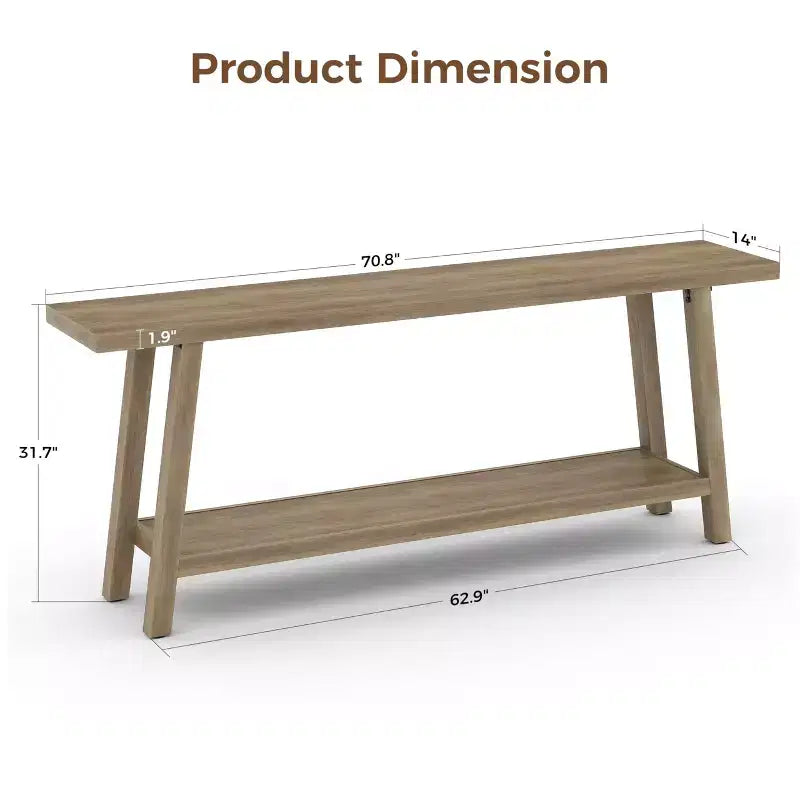 Table console de ferme extra longue de 71", table de canapé rectangulaire marron à 2 niveaux pour entrée, meuble d'appoint robuste en bois pour salon et couloir