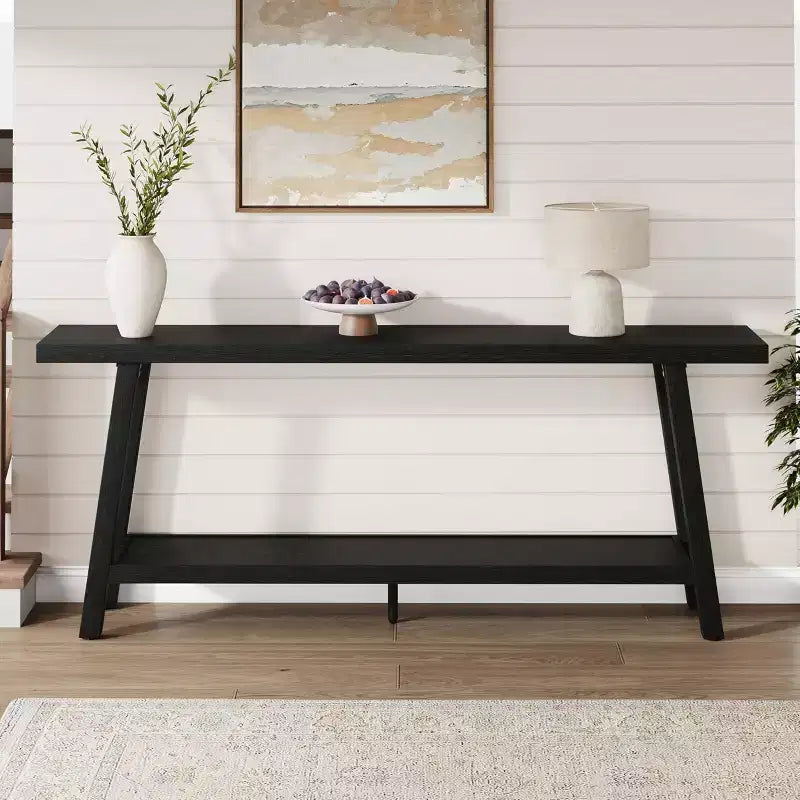 Table console de ferme extra longue de 71", table de canapé rectangulaire marron à 2 niveaux pour entrée, meuble d'appoint robuste en bois pour salon et couloir