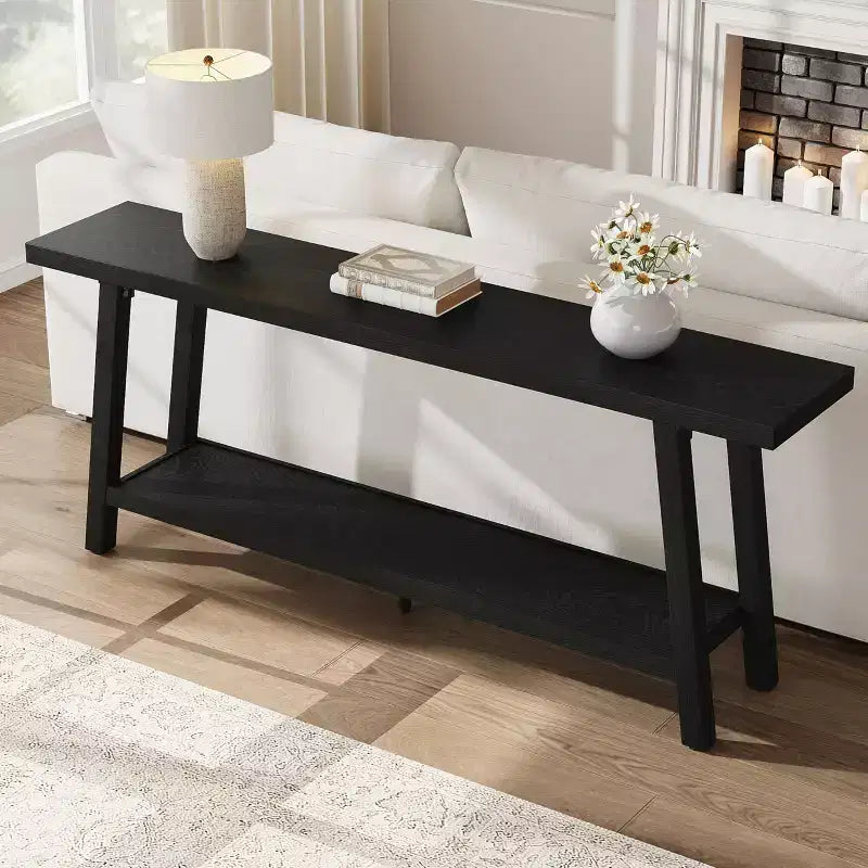 Table console de ferme extra longue de 71", table de canapé rectangulaire marron à 2 niveaux pour entrée, meuble d'appoint robuste en bois pour salon et couloir