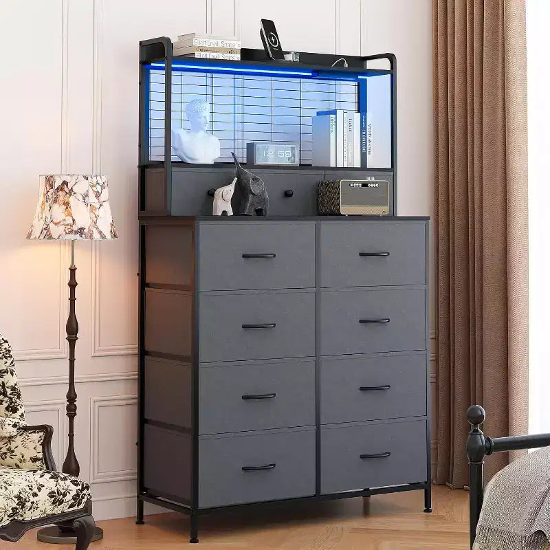 Commode avec 11 tiroirs en tissu, organisateur de rangement industriel, conception anti-basculement, pour chambre à coucher, salon
