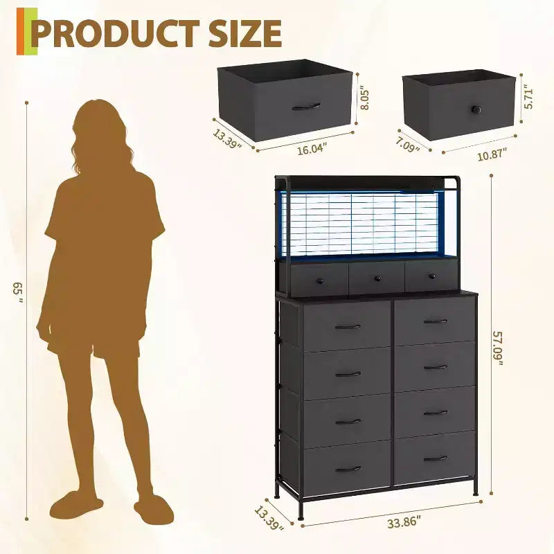 Commode avec 11 tiroirs en tissu, organisateur de rangement industriel, conception anti-basculement, pour chambre à coucher, salon