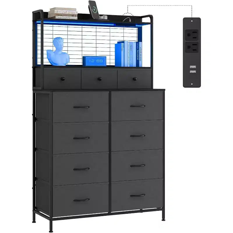 Commode avec 11 tiroirs en tissu, organisateur de rangement industriel, conception anti-basculement, pour chambre à coucher, salon