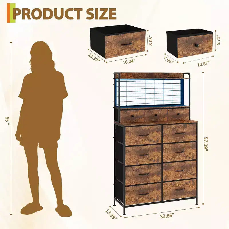 Commode avec 11 tiroirs en tissu, organisateur de rangement industriel, conception anti-basculement, pour chambre à coucher, salon