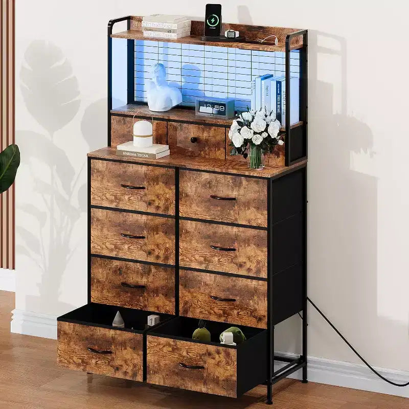 Commode avec 11 tiroirs en tissu, organisateur de rangement industriel, conception anti-basculement, pour chambre à coucher, salon