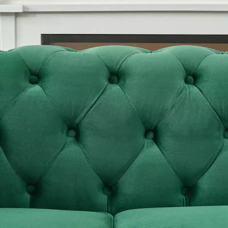 Canapé Chesterfield en velours avec accoudoirs roulés et clouté