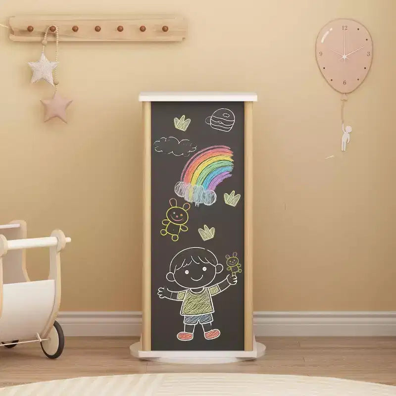 Bibliothèque rotative à 360° pour enfants avec tableau, étagère à livres rotative en bois à 3 niveaux et organiseur de jouets pour chambre de bébé et salle de jeux