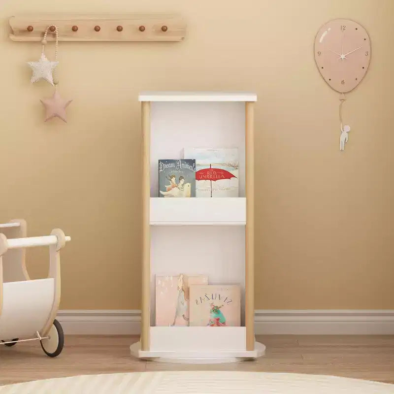 Bibliothèque rotative à 360° pour enfants avec tableau, étagère à livres rotative en bois à 3 niveaux et organiseur de jouets pour chambre de bébé et salle de jeux