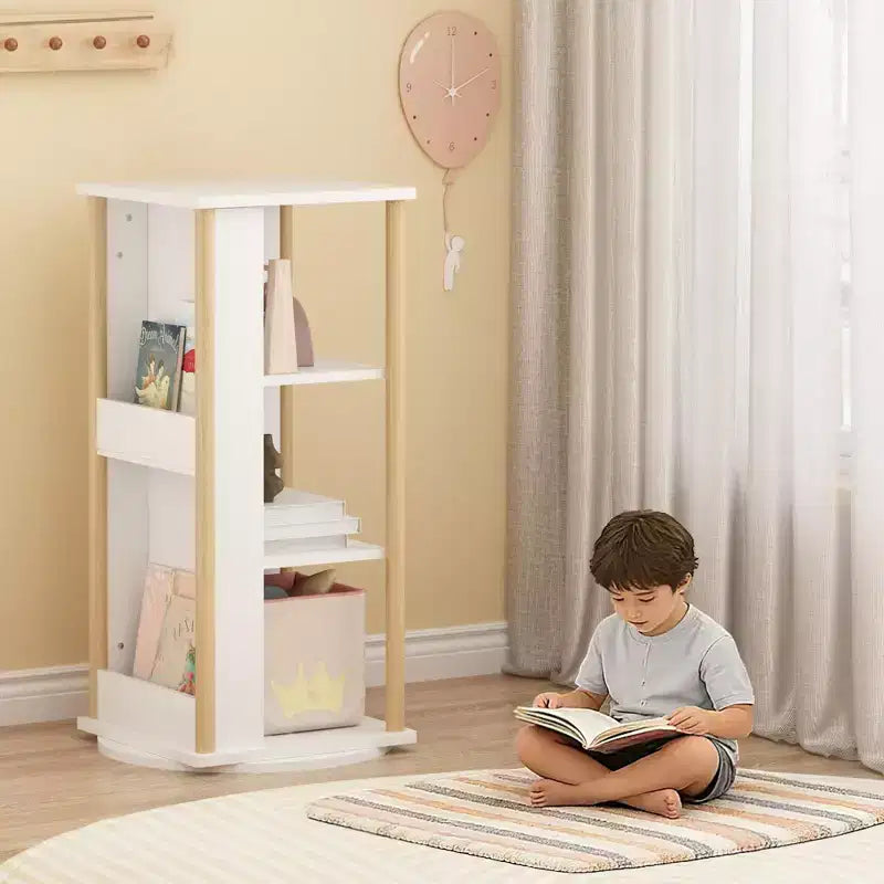 Bibliothèque rotative à 360° pour enfants avec tableau, étagère à livres rotative en bois à 3 niveaux et organiseur de jouets pour chambre de bébé et salle de jeux