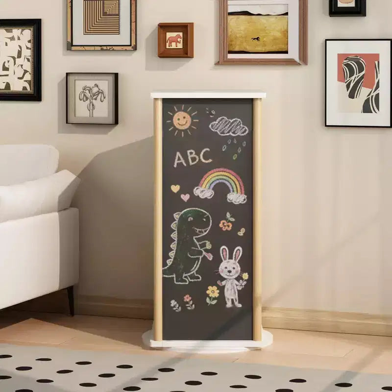 Bibliothèque rotative à 360° pour enfants avec tableau, étagère à livres rotative en bois à 3 niveaux et organiseur de jouets pour chambre de bébé et salle de jeux