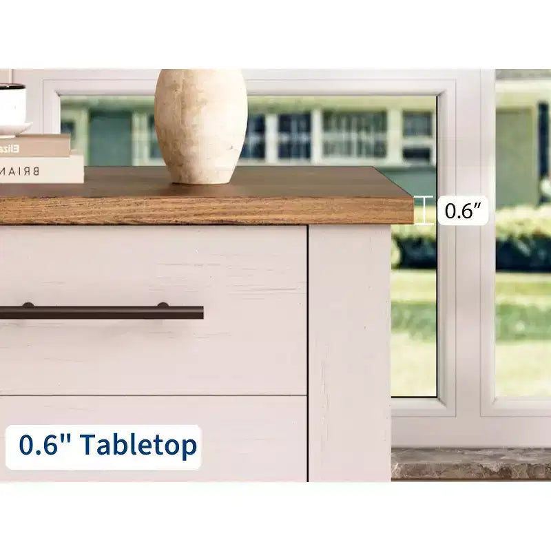 Table de chevet avec 2 tiroirs, table de chevet rustique avec plateau marron, blanc vieilli, supporte 77 kg
