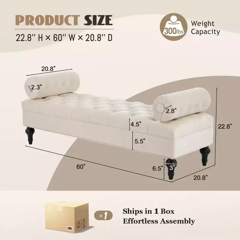 Banc de bout de lit, banc capitonné en velours, pouf de chambre à coucher, banc d'entrée de placard avec 2 oreillers détachables