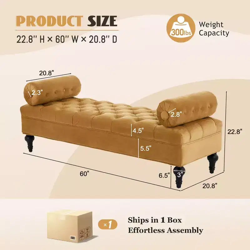 Banc de bout de lit, banc capitonné en velours, pouf de chambre à coucher, banc d'entrée de placard avec 2 oreillers détachables
