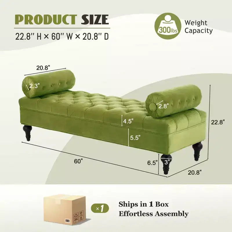 Banc de bout de lit, banc capitonné en velours, pouf de chambre à coucher, banc d'entrée de placard avec 2 oreillers détachables