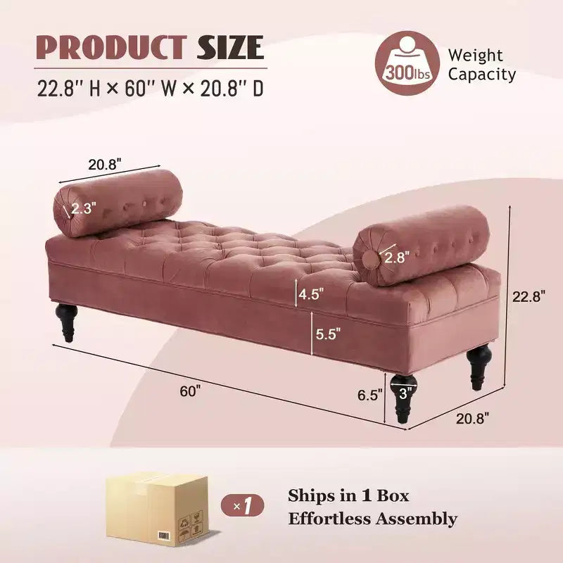 Banc de bout de lit, banc capitonné en velours, pouf de chambre à coucher, banc d'entrée de placard avec 2 oreillers détachables