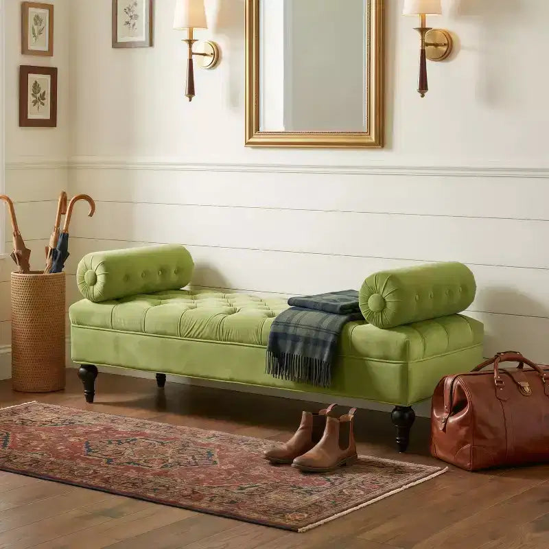 Banc de bout de lit, banc capitonné en velours, pouf de chambre à coucher, banc d'entrée de placard avec 2 oreillers détachables