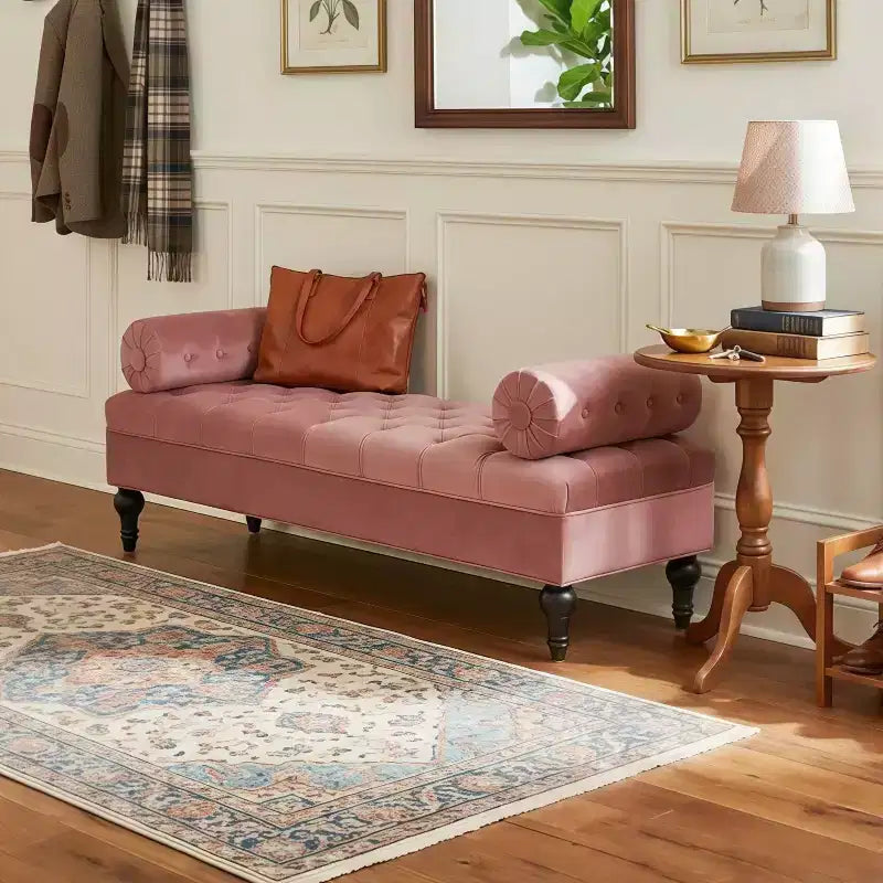 Banc de bout de lit, banc capitonné en velours, pouf de chambre à coucher, banc d'entrée de placard avec 2 oreillers détachables