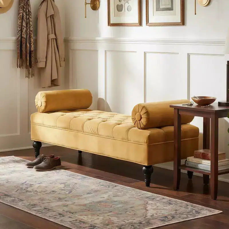 Banc de bout de lit, banc capitonné en velours, pouf de chambre à coucher, banc d'entrée de placard avec 2 oreillers détachables