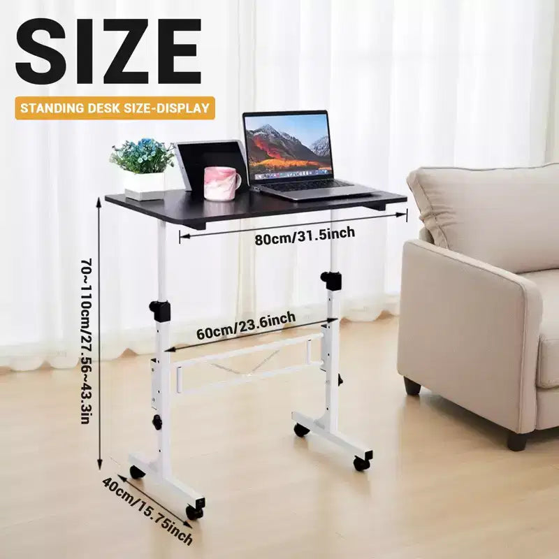 Bureau debout mobile - Hauteur réglable, table pour ordinateur portable à roulettes, poste de travail portable, bureau à domicile pour salle de formation (à placer au-dessus du lit)