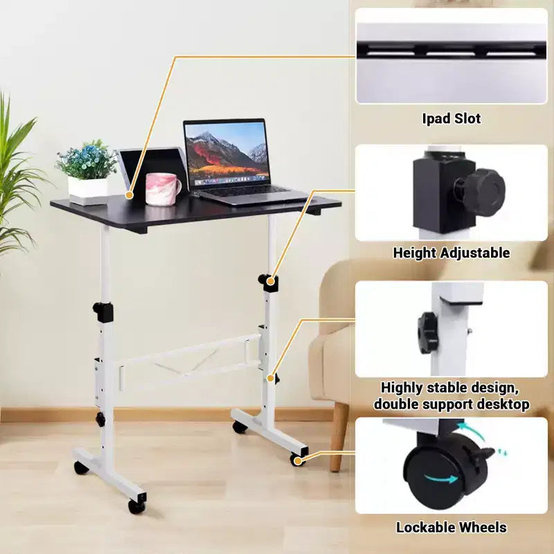 Bureau debout mobile - Hauteur réglable, table pour ordinateur portable à roulettes, poste de travail portable, bureau à domicile pour salle de formation (à placer au-dessus du lit)