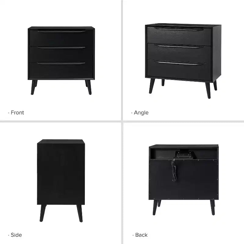 Commode d'appoint à 3 tiroirs, noire