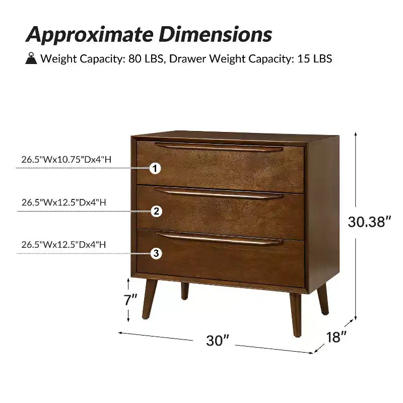 Commode d'appoint à 3 tiroirs, noire