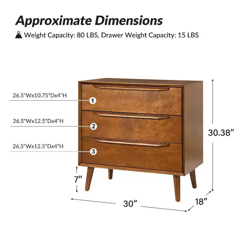 Commode d'appoint à 3 tiroirs, noire