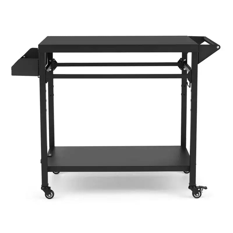 Desserte de barbecue d'extérieur à roulettes à 3 niveaux et table de préparation pour barbecue avec roues, support de four à pizza avec étagères en filet et crochets à ustensiles pour terrasse, camping et fêtes