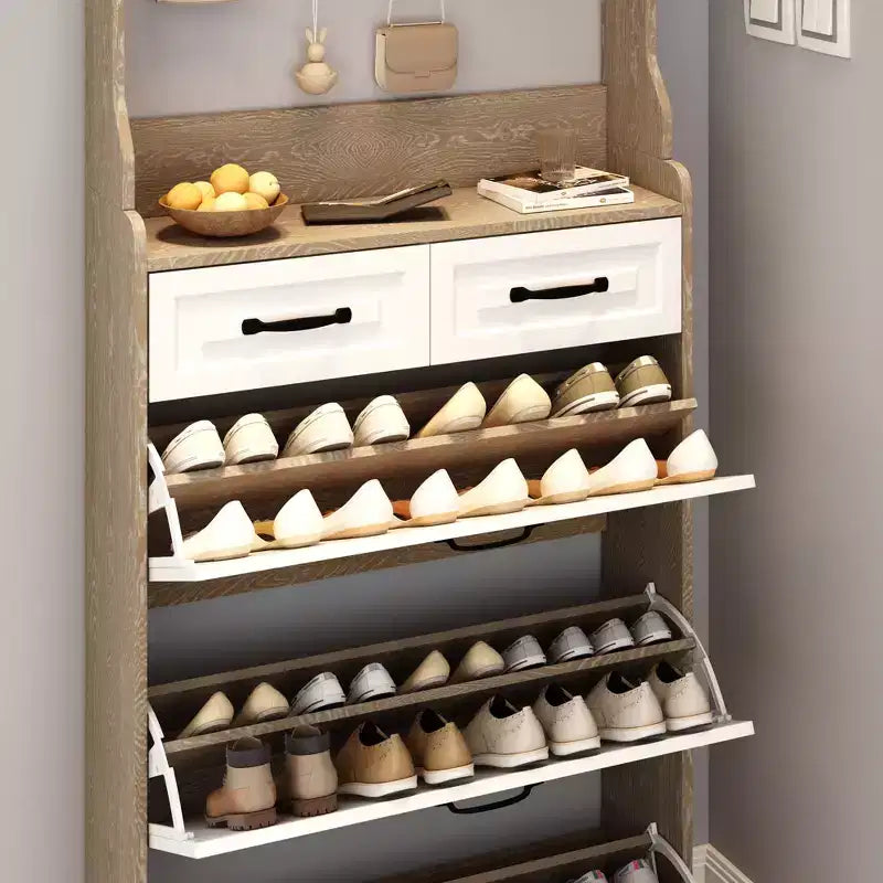 Meuble à chaussures avec 3 portes, 2 tiroirs et porte-manteau