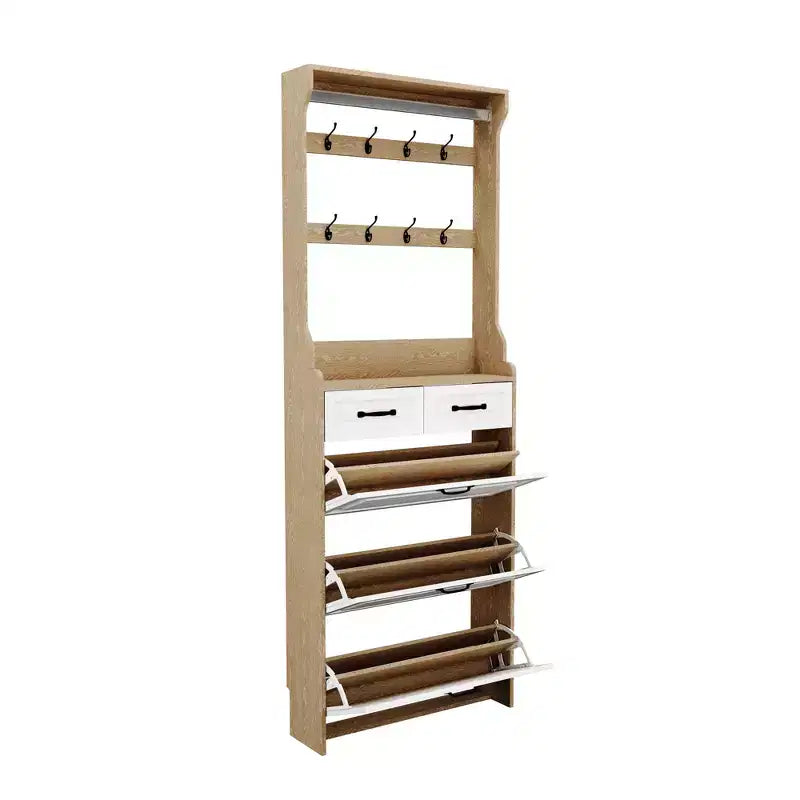 Meuble à chaussures avec 3 portes, 2 tiroirs et porte-manteau