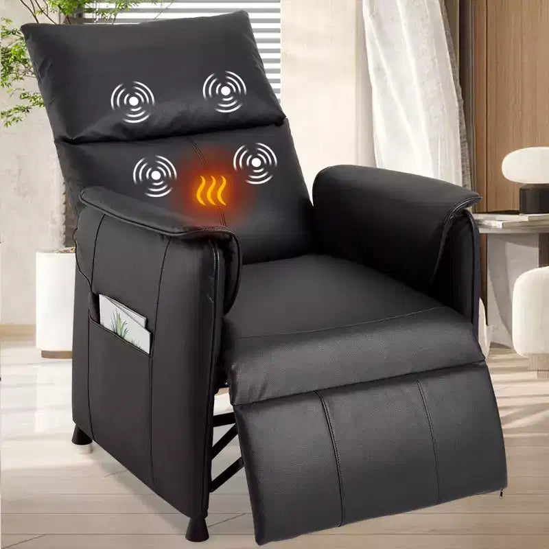 Fauteuil inclinable de massage avec chauffage, fauteuil de relaxation en cuir PU avec points de massage par vibration, canapé individuel moderne pour salon, chambre, noir