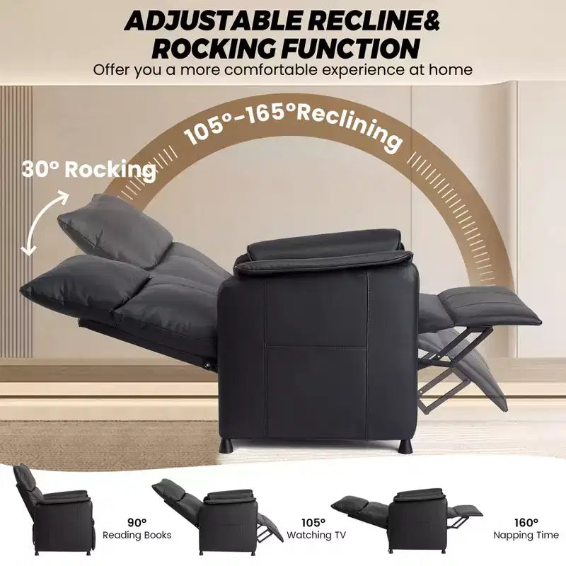 Fauteuil inclinable de massage avec chauffage, fauteuil de relaxation en cuir PU avec points de massage par vibration, canapé individuel moderne pour salon, chambre, noir