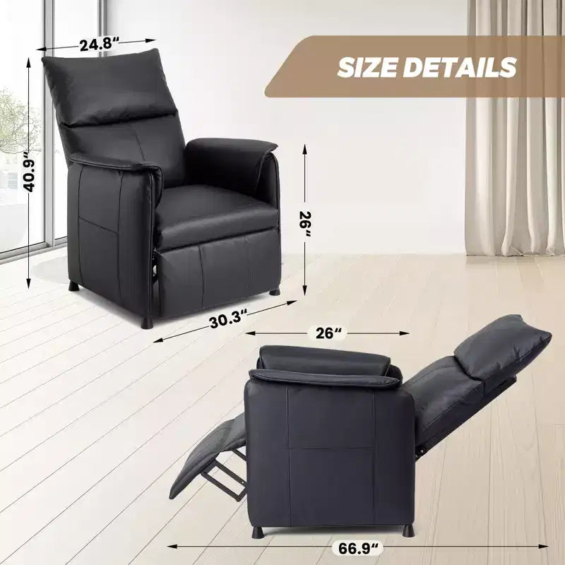 Fauteuil inclinable de massage avec chauffage, fauteuil de relaxation en cuir PU avec points de massage par vibration, canapé individuel moderne pour salon, chambre, noir