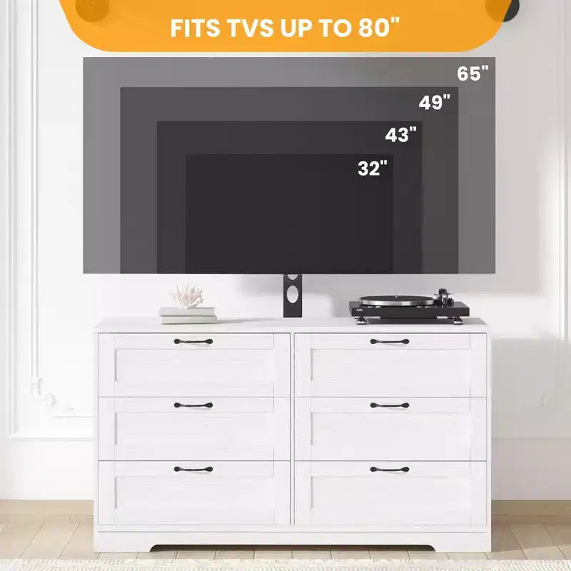Meuble TV avec support et 6 tiroirs. Meuble TV pour téléviseurs de 32 à 80 pouces. Console multimédia réglable en hauteur pour chambre et salon.