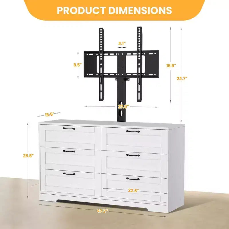 Meuble TV avec support et 6 tiroirs. Meuble TV pour téléviseurs de 32 à 80 pouces. Console multimédia réglable en hauteur pour chambre et salon.
