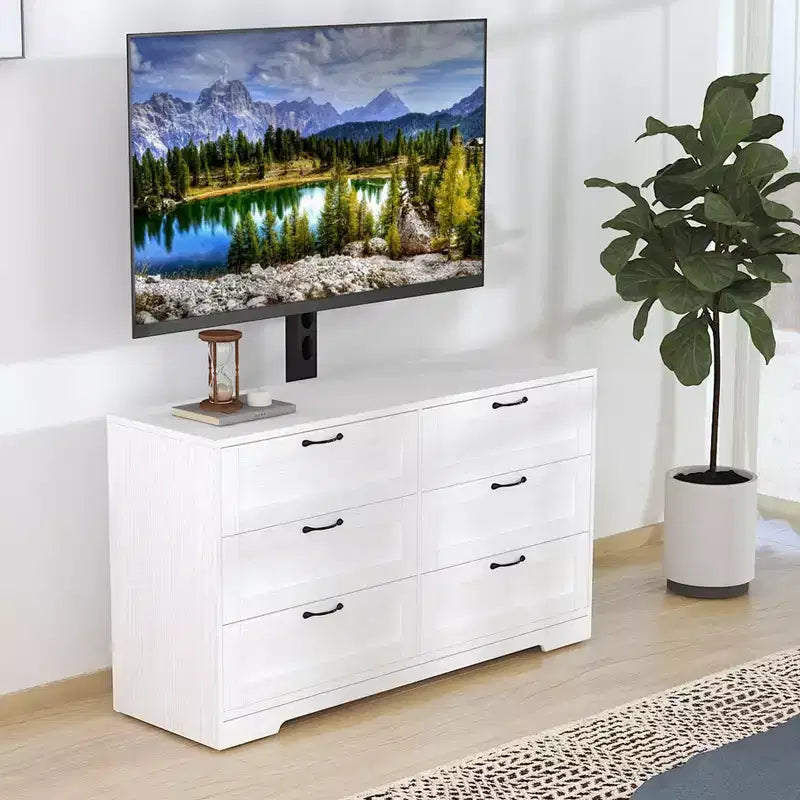Meuble TV avec support et 6 tiroirs. Meuble TV pour téléviseurs de 32 à 80 pouces. Console multimédia réglable en hauteur pour chambre et salon.