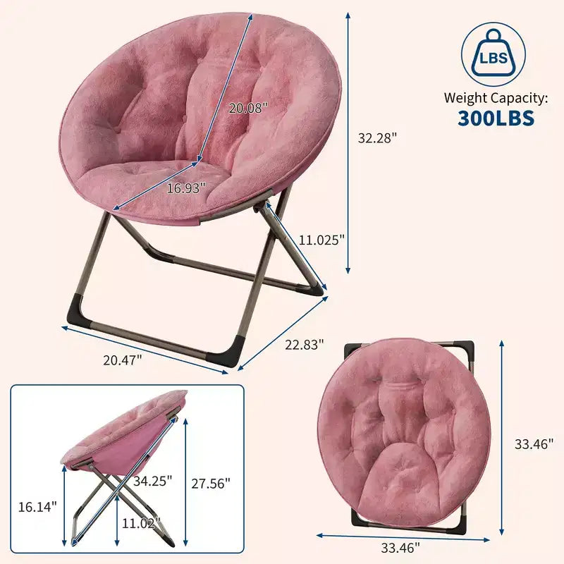 Fauteuil soucoupe en fausse fourrure, chaise lune pliable surdimensionnée en peluche pour adultes et adolescents, siège d'appoint confortable pour chambre ou dortoir