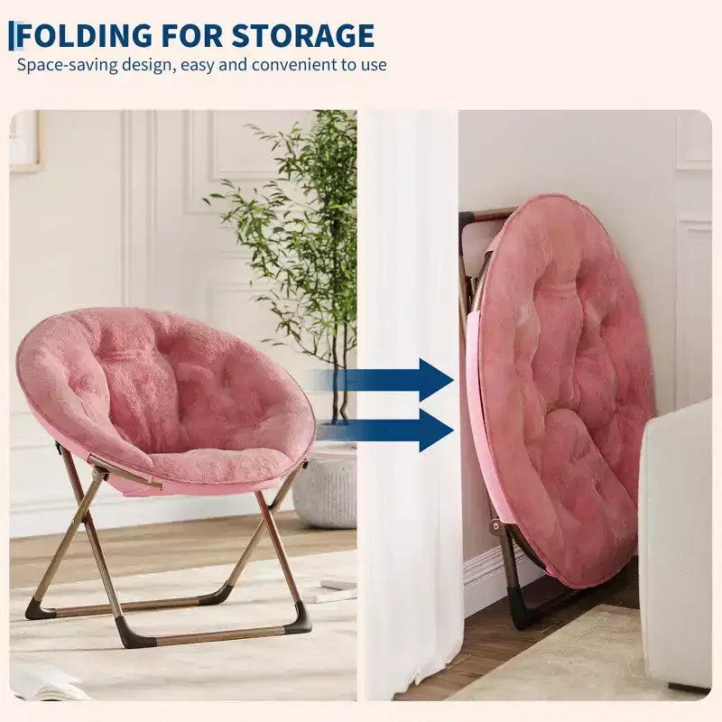 Fauteuil soucoupe en fausse fourrure, chaise lune pliable surdimensionnée en peluche pour adultes et adolescents, siège d'appoint confortable pour chambre ou dortoir
