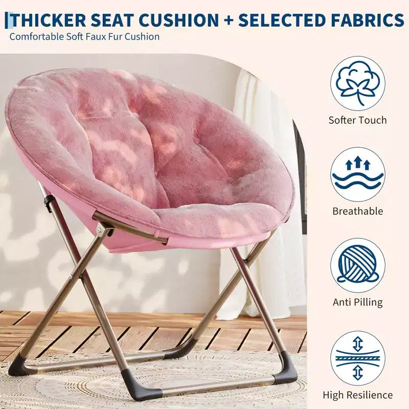 Fauteuil soucoupe en fausse fourrure, chaise lune pliable surdimensionnée en peluche pour adultes et adolescents, siège d'appoint confortable pour chambre ou dortoir
