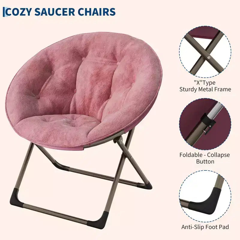 Fauteuil soucoupe en fausse fourrure, chaise lune pliable surdimensionnée en peluche pour adultes et adolescents, siège d'appoint confortable pour chambre ou dortoir