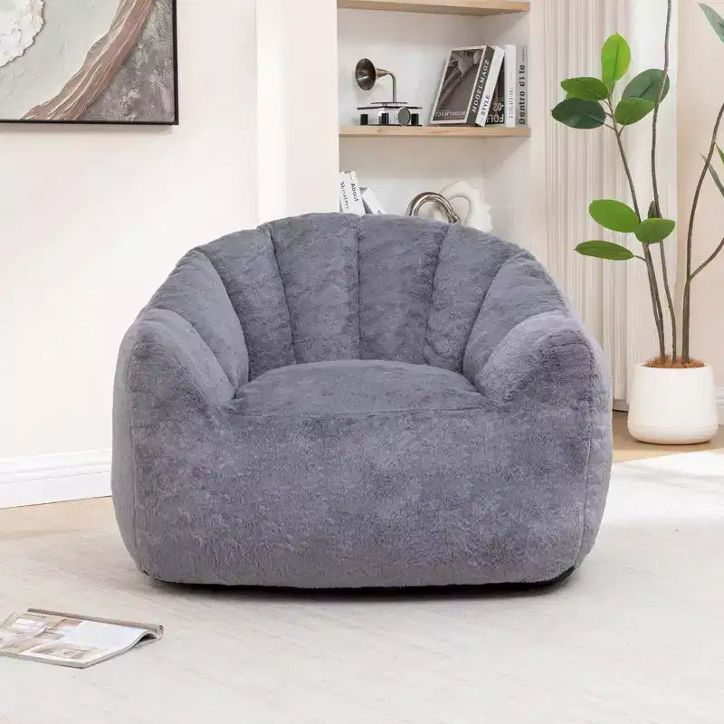 Pouf poire moderne en fausse fourrure avec accoudoirs